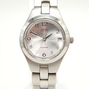 Guess Waterpro Silver Tone 26mm Date Watch 6" Stainless Steel w New Battery